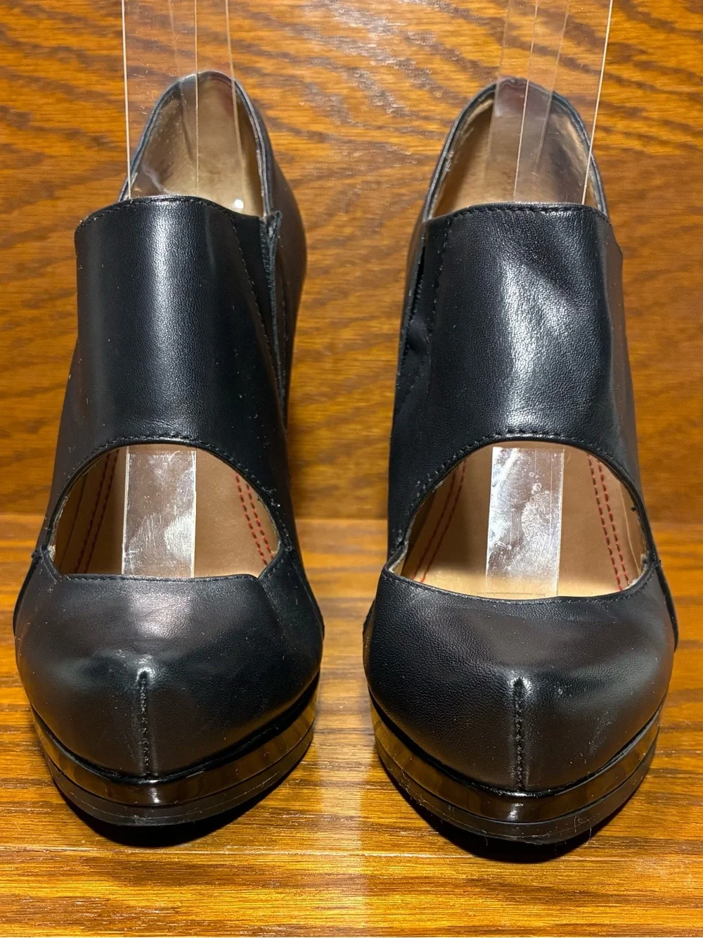 5/48 Saks Fifth Ave Black Leather Patent Platform Wedges EU 36 US 5.5
